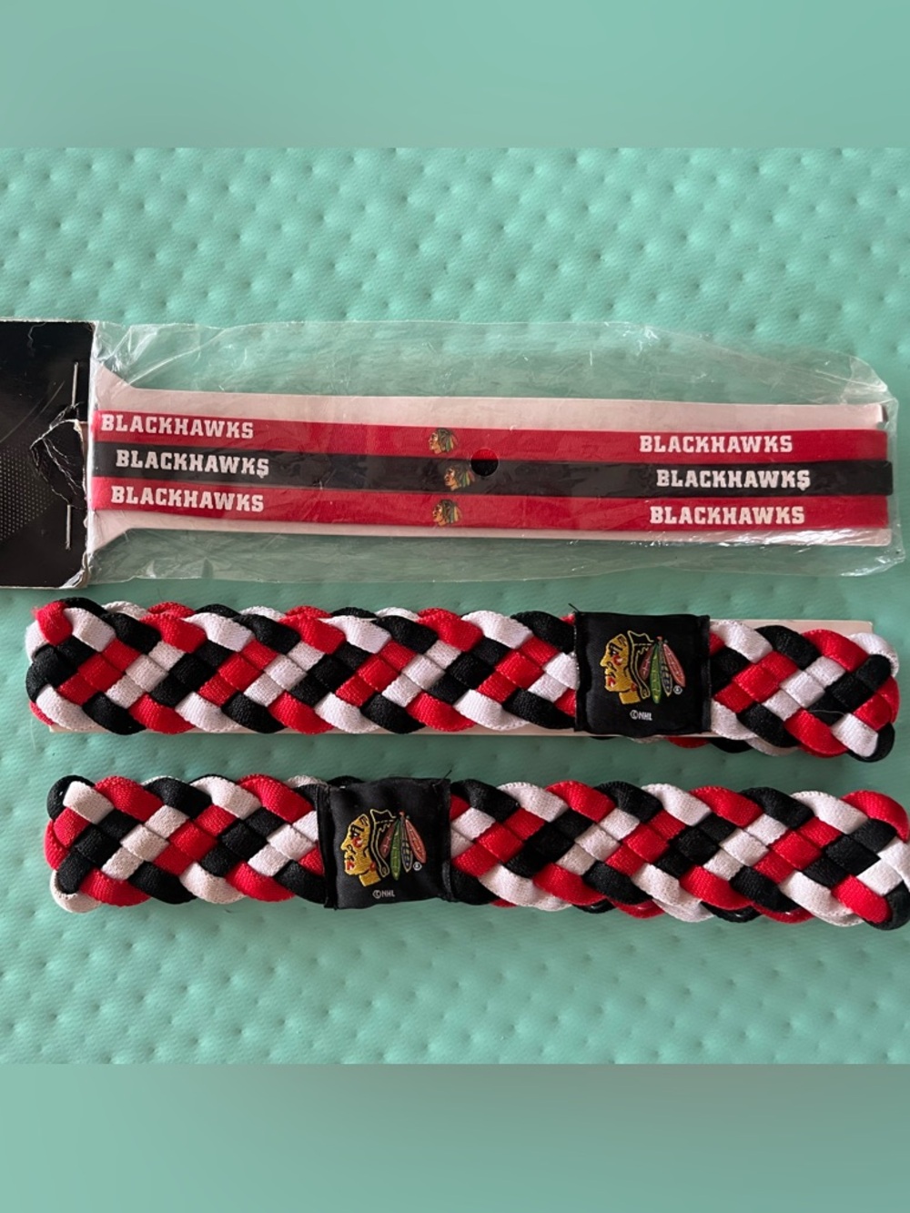 NHL Chicago Blackhawks Elastic Headbands 2 Braided Set of 3 Profanity Littlearth